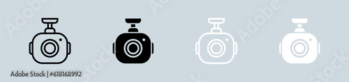 Dash cam icon set in black and white. Car camera signs vector illustration.