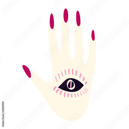 Magical Spiritualist mystical symbol of a hand with an eye. Modern trendy illustration