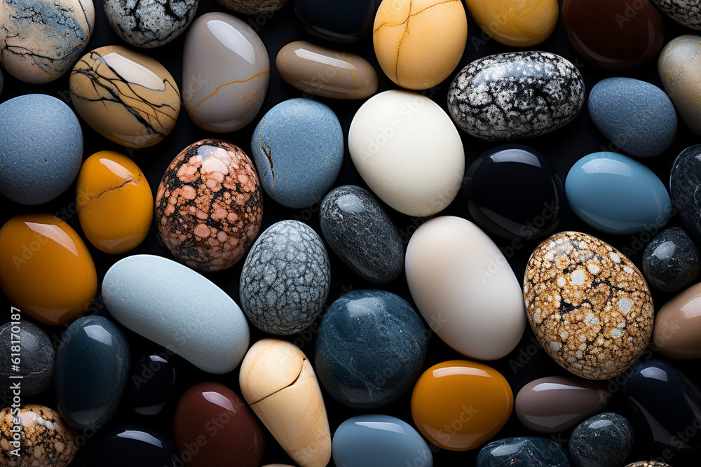 Zen Pebbles: Smooth pebbles arranged in a serene and minimalist pattern, types of tiles background, textures Generative AI Zen Pebbles: Smooth pebbles arranged in a serene and minimalist pattern, types of tiles background, textures Generative AI