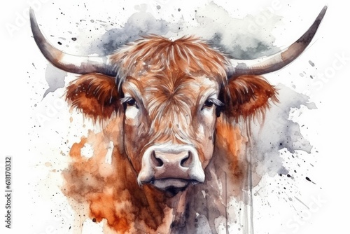 watercolor portrait of a bull