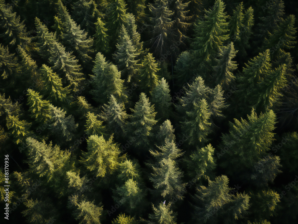 Aerial view of a green boreal forest filled with spruce trees Aerial view of a green boreal forest filled with spruce trees