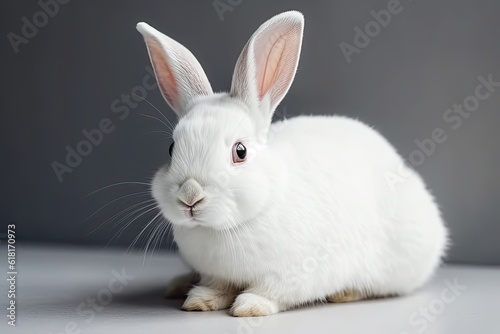 white rabbit on grey background