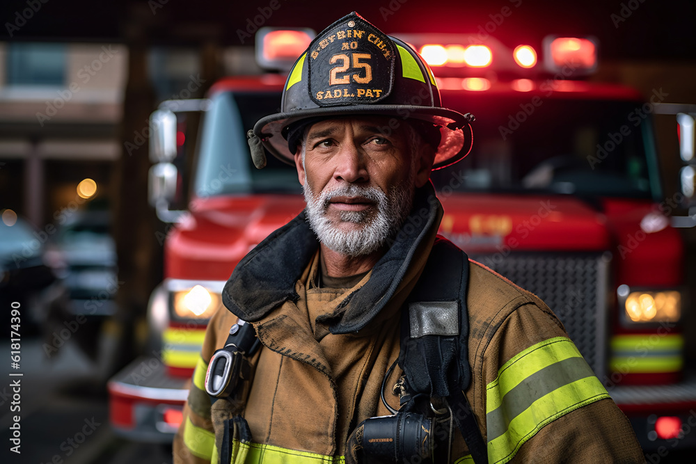 Portrait of fireman in full gear Portrait of fireman in full gear