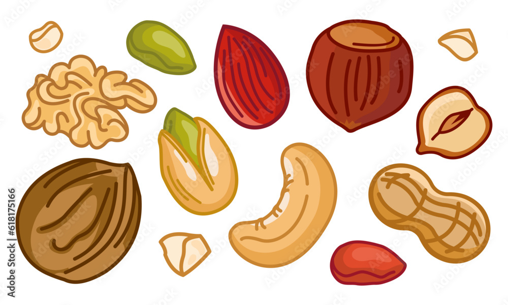 A set of nuts and seeds on a white background. Nuts almonds, hazelnuts, pistachios, walnuts, cashews, peanuts. Healthy eating. Snack. A set of nuts and seeds on a white background. Nuts almonds, hazelnuts, pistachios, walnuts, cashews, peanuts. Healthy eating. Snack.