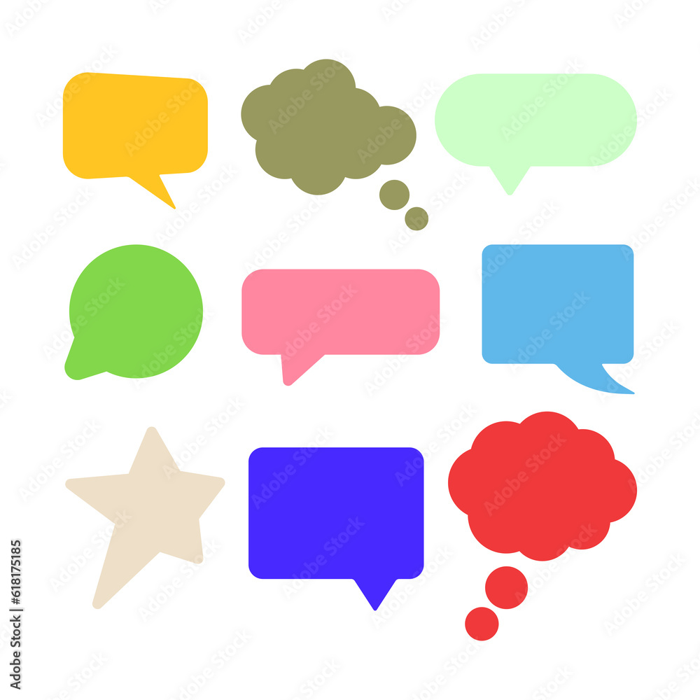 Vector set of colorful speech bubbles isolated on white background.