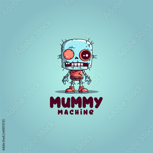 cute adorable cartoon creepy robot mummy. mummy robot creepy mascot logo vector illustration