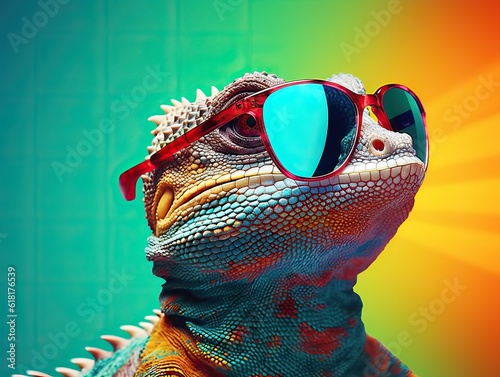 Vibrant Reptile Fashion: Colorful Lizard Rocking Stylish Sunglasses
