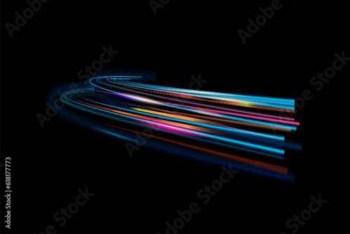 Light everyday glowing effect. Abstract light lines of movement and speed in white. pinck semicircular wave, light trail curve swirl, road car headlights