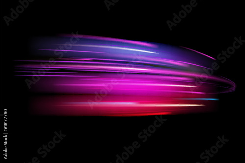 Light everyday glowing effect. Abstract light lines of movement and speed in white. pinck semicircular wave, light trail curve swirl, road car headlights photo