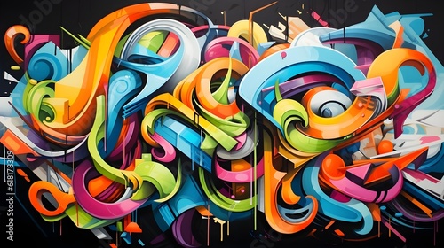 A vibrant and energetic street art-inspired mural painting with bold colors  abstract shapes  and expressive graffiti elements.  Generative AI 