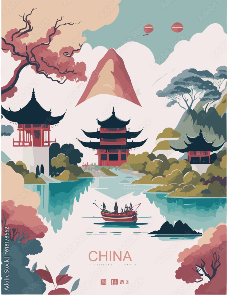 Naklejka premium China vintage poster design concept