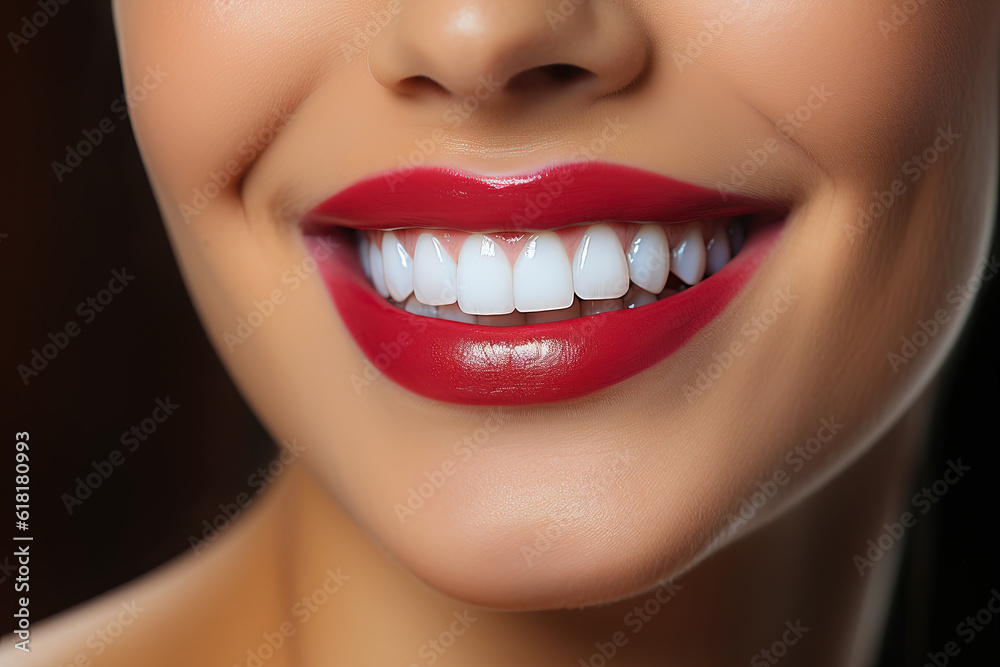 A close - up image of a woman's mouth ,perfect white smile and white teeth. A close - up image of a woman's mouth ,perfect white smile and white teeth.