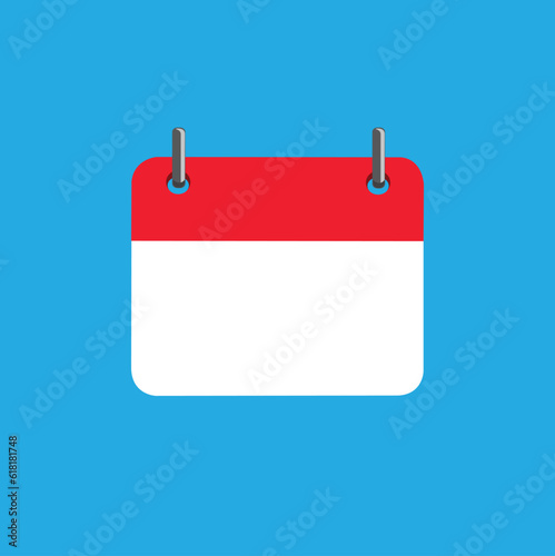 Una página de calendario en blanco en rojo y blanco sobre un fondo azul. Vista de frente y de cerca. Copy space. Icono Vector