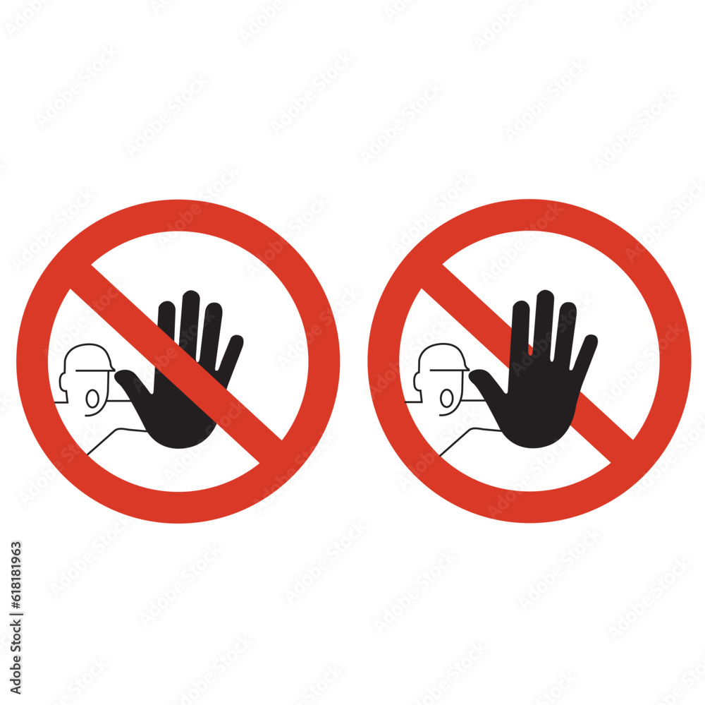 Icono de prohibido pasar, hombre trabajando. Vector