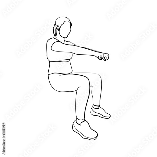 Woman sport activities yoga line art style