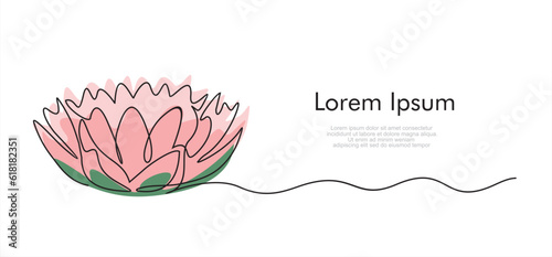 Lotus flower isolated on white background. Continuous line drawing