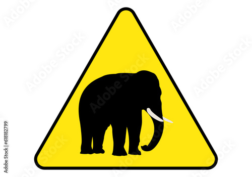 Icono de peligro elefante con un triángulo amarillo y negro