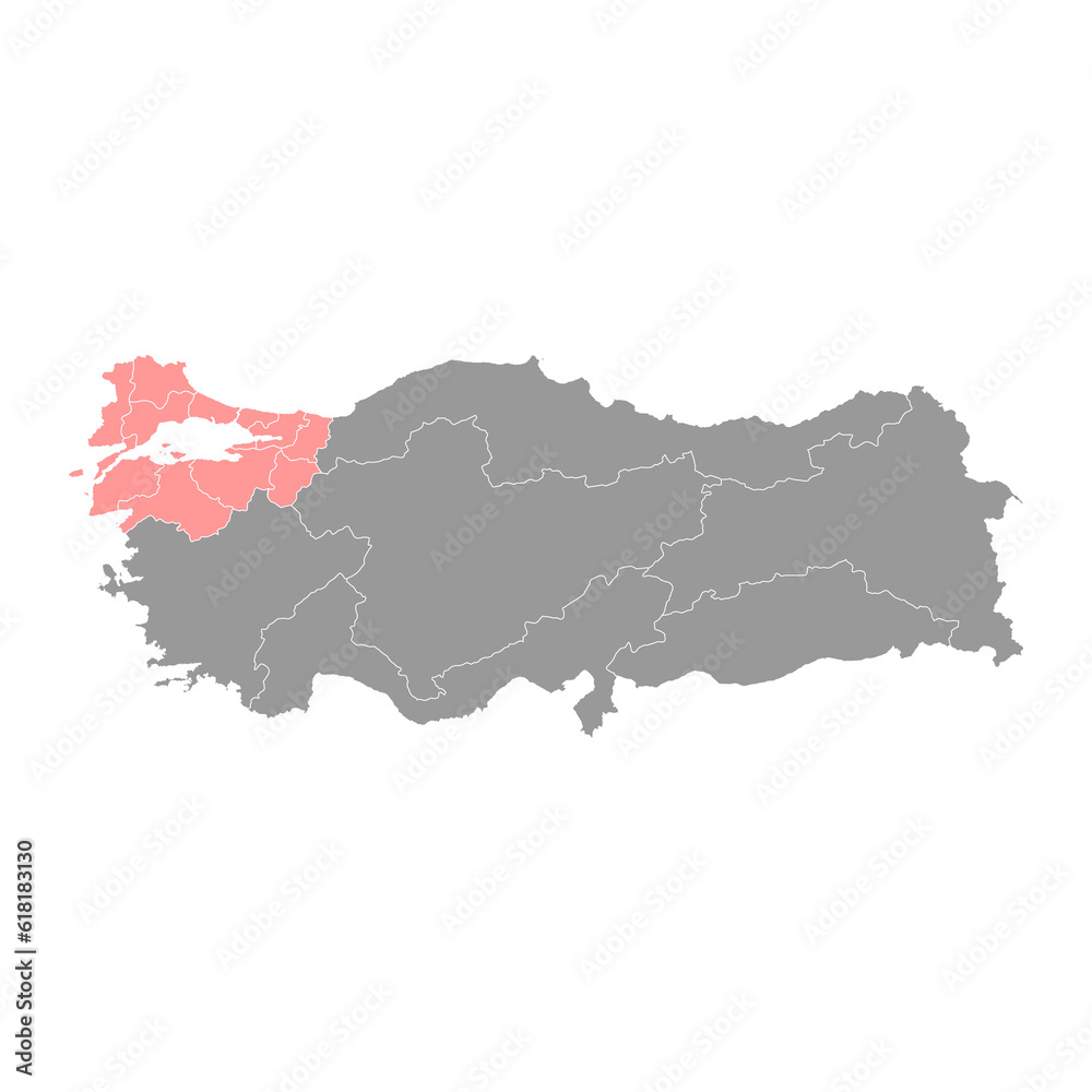 Marmara region map, administrative divisions of Turkey. Vector illustration. Marmara region map, administrative divisions of Turkey. Vector illustration.