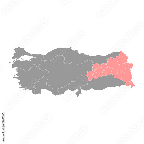 Eastern Anatolia region map  administrative divisions of Turkey. Vector illustration.