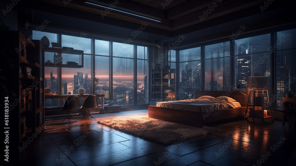 Captivating Futuristic Loft Apartment with Stunning New York Skyline View: Modern Sleeper's Paradise
