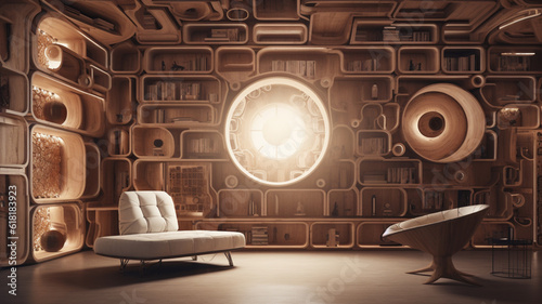 Enchanting Futuristic Wooden Living Room - Captivating 3D Render