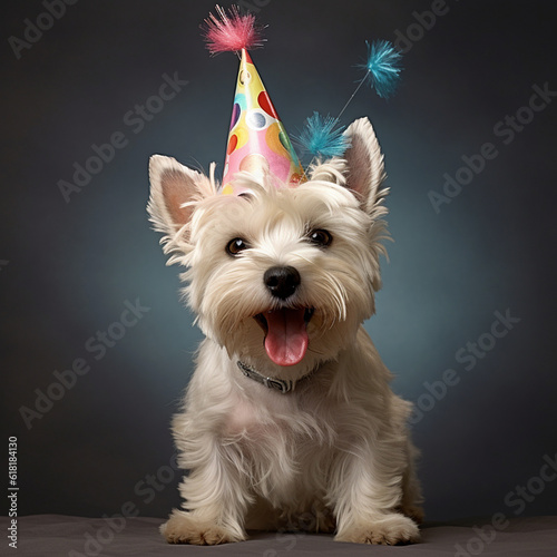 Geburtstag Hund, Lustiger West Highland Terrier mit Partyhut, Geburtstagskarte