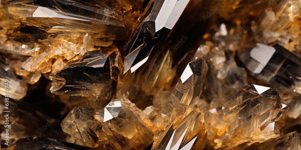 Kristall in Gold Braun unbehandelt und ungeschliffen Nahaufnahme, ai, generativ
