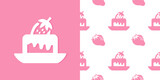 Vector dessert strawberry cake vector icon with seamless pattern. Cupcakes and bakery torte of strawberry illustration for logo, menu, kitchen etc