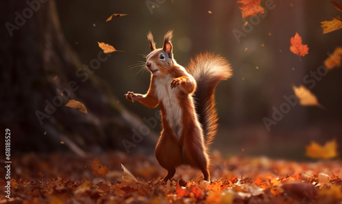 Herbstpark mit Eichhörnchen, generative AI photo