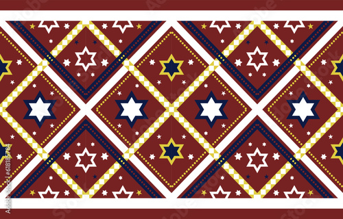 Geometric red star colorful retro ethnic vector texture pattern design for cloth fabric carpet 