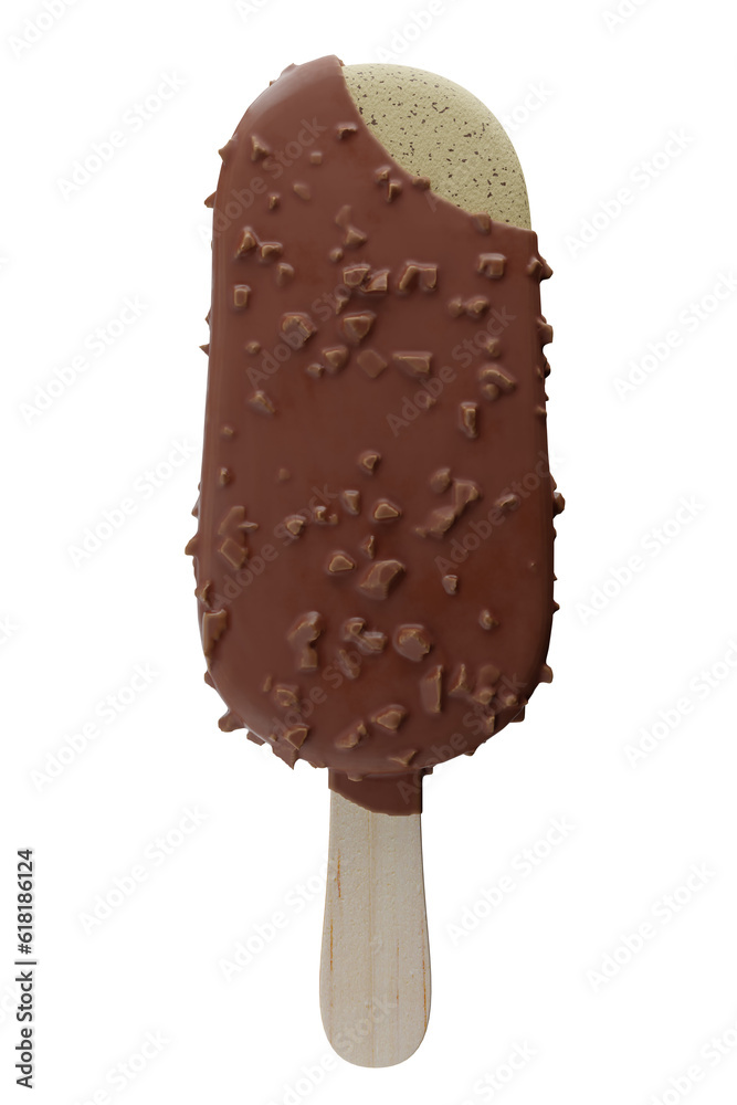 Single chocolate covered ice cream 3d render mockup. Single chocolate covered ice cream 3d render mockup.