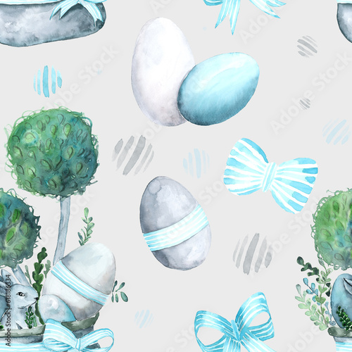 Seamless texture with Easter motif assembled from watercolor components. © Галина Нечипорук