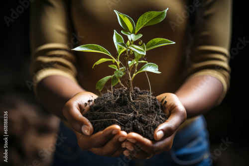 Crop gardener with potted plant. Created with AI.