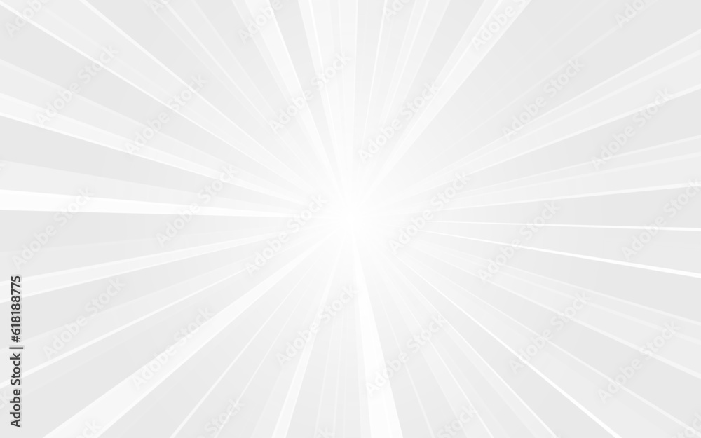 Sun rays vector background. Sun beam, burst effect. Sunbeam light boom template. White and gray ray burst style background. Trendy starburst design