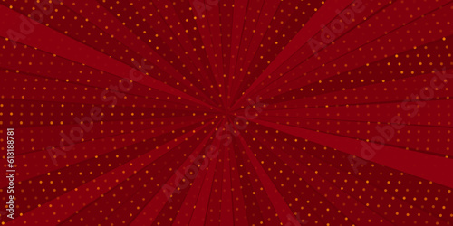 Dark red sunburst effect image with halftone. 