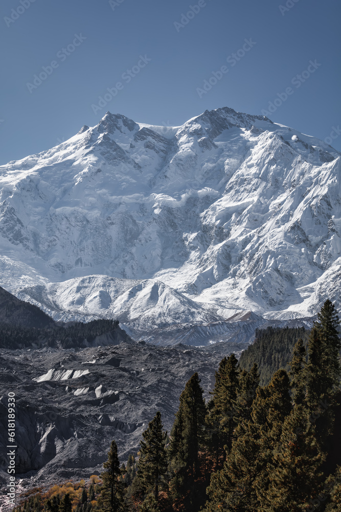 Nanga Parbat is the ninth highest mountain in the world at 8,126 meters, from Fairy Meadows,Gilgit-Baltistan, Pakistan,