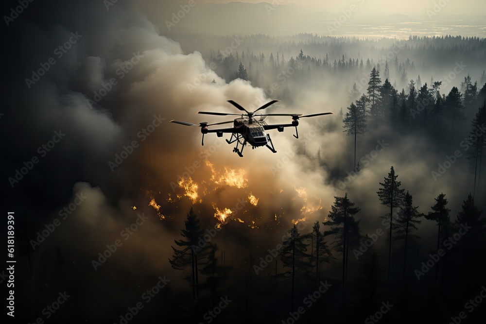drone view of a burning forest, generative ai drone view of a burning forest, generative ai