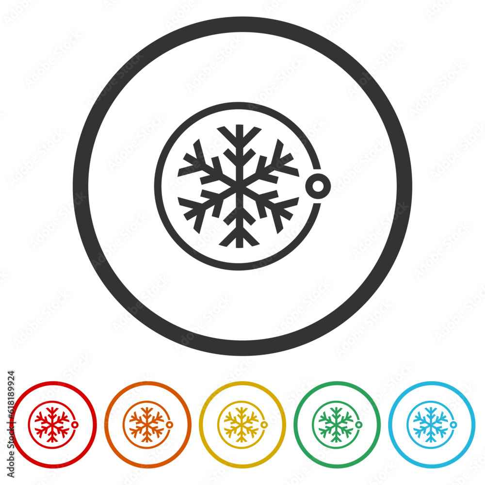 Freezer control icon logo. Set icons in color circle buttons