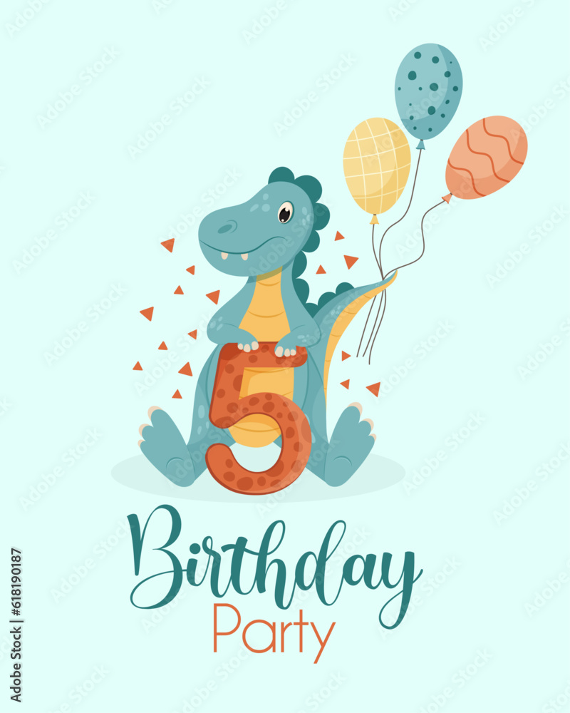 Happy birthday card with a dinosaur