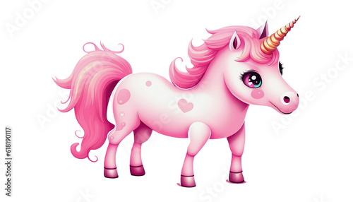 Adorable pink unicorn with large eyes and copy space png file