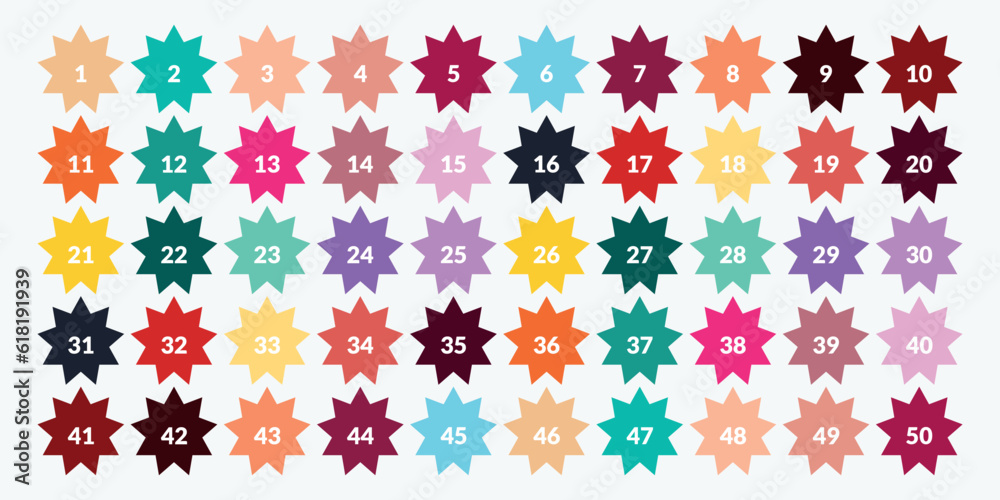 numbers one through fifty with colorful bubbles	