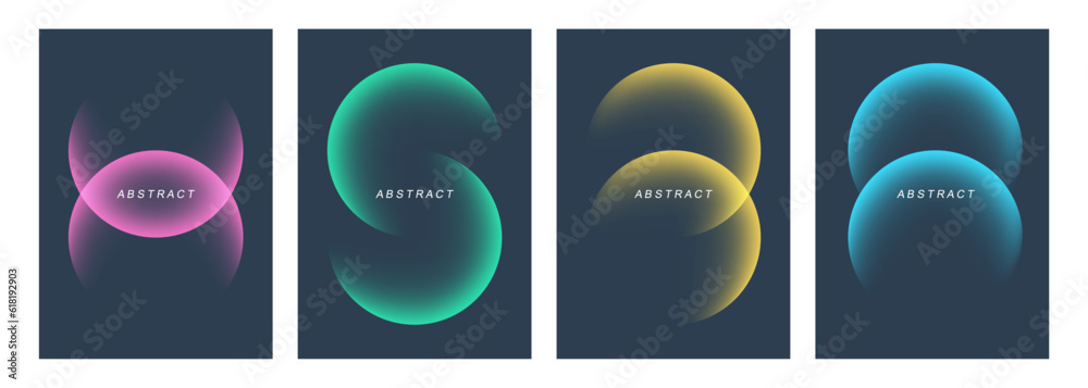 Set of vibrant color gradient round shapes. Futuristic abstract backgrounds with bright colored spheres for creative graphic design. Vector illustration. - obrazy, fototapety, plakaty 