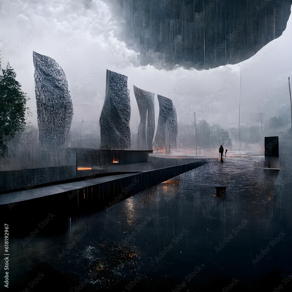 Ilustração do Stock: parametric architecture environment in the rain ...