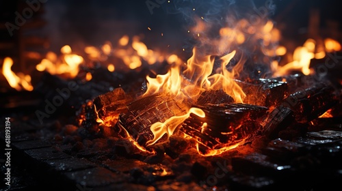 burning wood charred hearth warm
