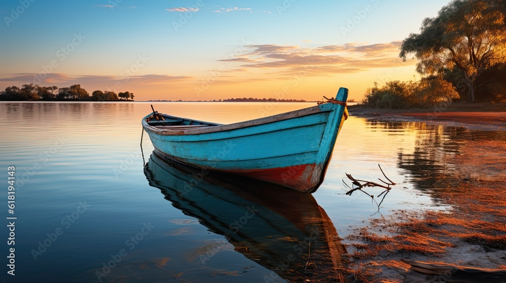 Obraz premium A boat with subtle reflections is mooring