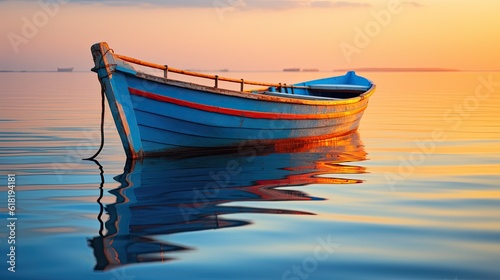 A boat with subtle reflections is mooring photo