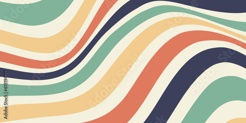 Horizontal abstract background with colorful wave pattern. Trendy vector illustration in retro style 60s, 70s. photo