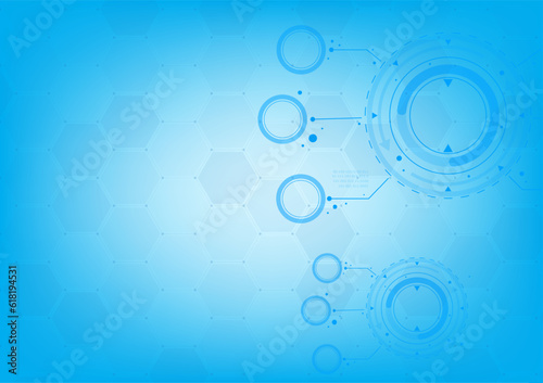 Technology connection digital data and big data concept. Blue Future Background. Abstract technological background with various technological elements. Structure pattern technology backdrop. Vector