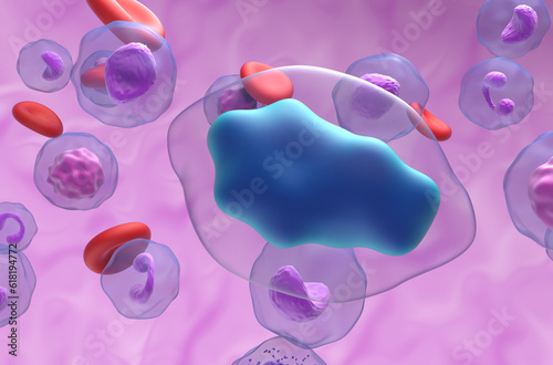 Paracetamol (Acetaminophen, TYL) molecule in the blood flow - closeup view 3d illustration photo