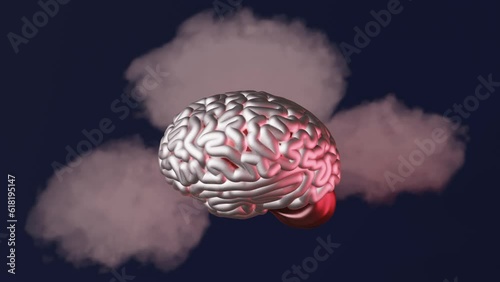 Human brain in clouds creative contemporary art 3d animation 4K. Mental health awareness Disorder Mindfulness Cognitive development Mind well-being Anxiety Sadness Depression Fatigue Emotional burnout